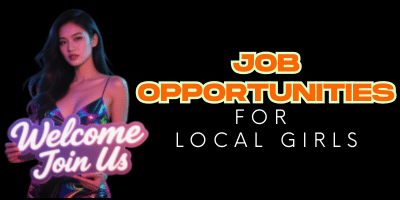 Woman holding "Welcome Join Us" sign, job opportunities for local girls